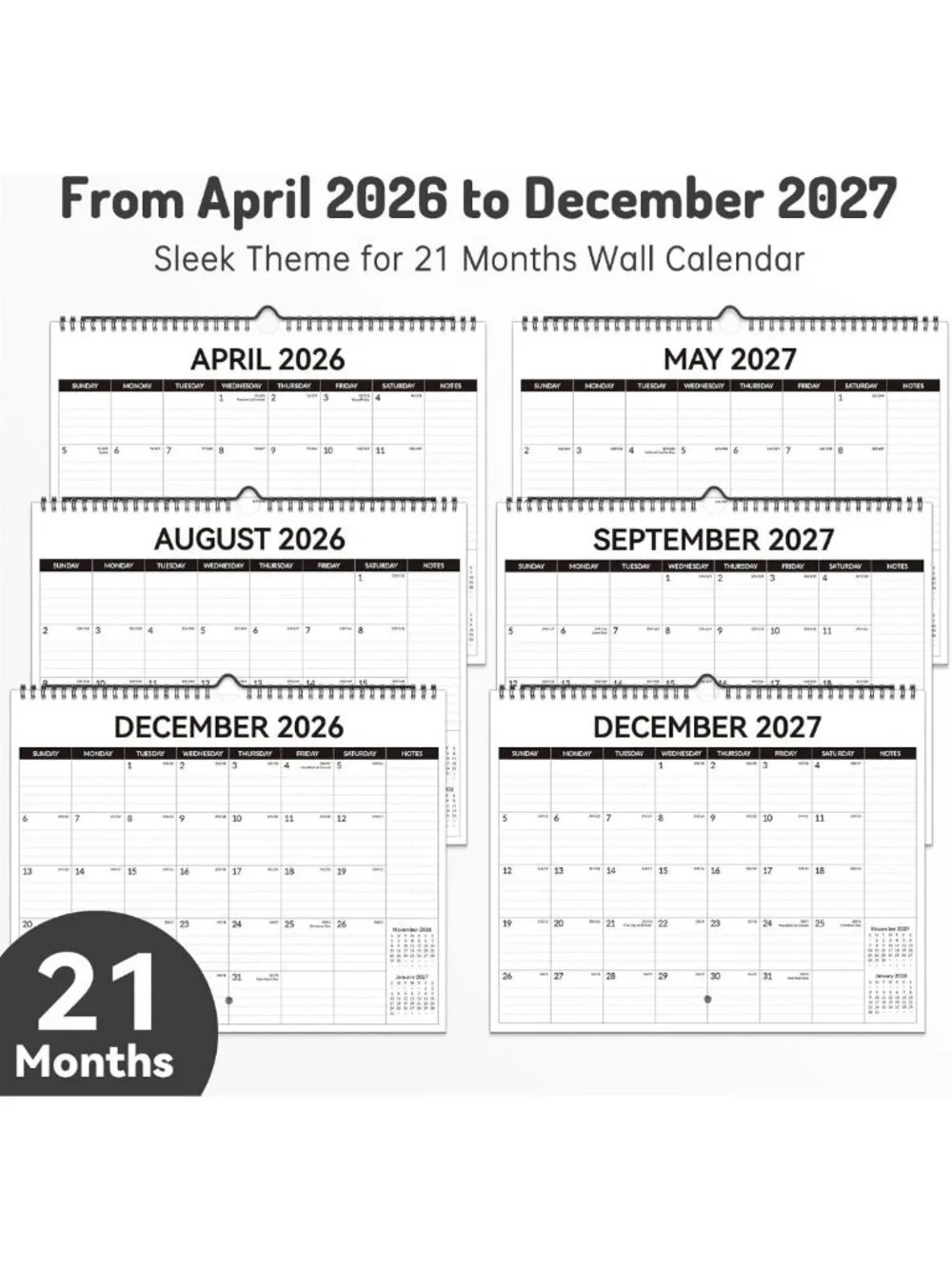 2026-2027 Wall Calendar, 21-Month Planner, Large 14.7” x 11.5” Size